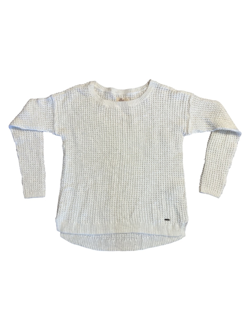 Hollister Waffle Knit Crew Sweater Knit Crew Neck Sweater in White Size Small